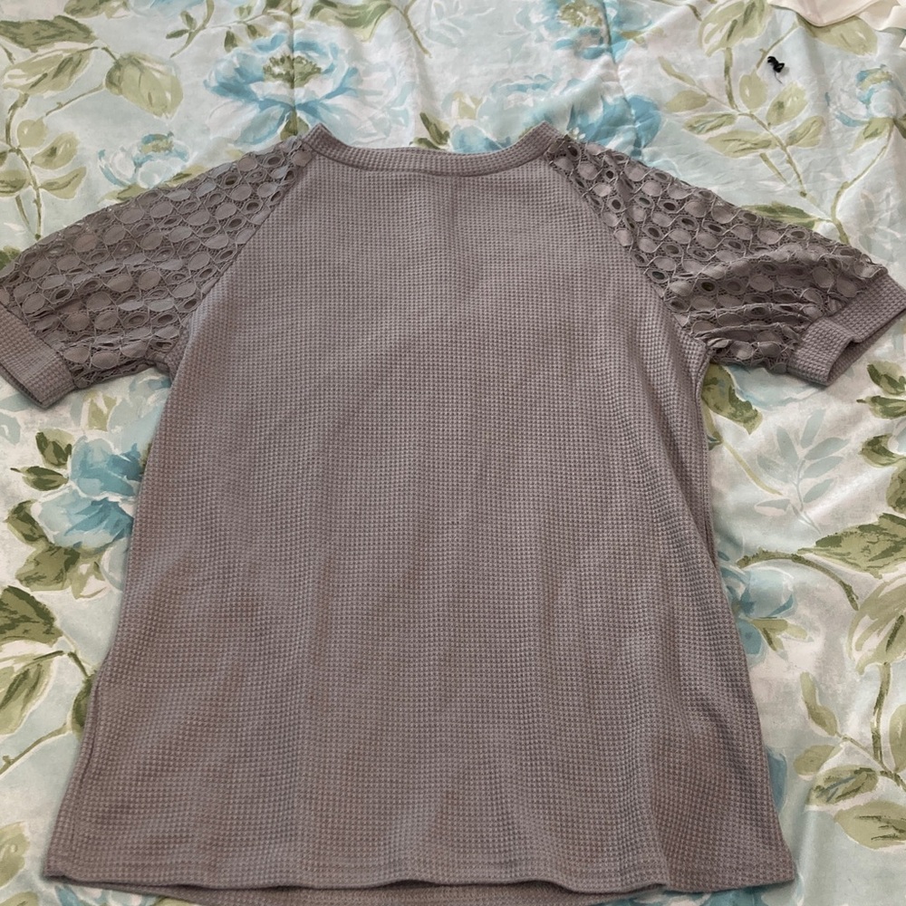 Gray Kids Lace Sleeve Top